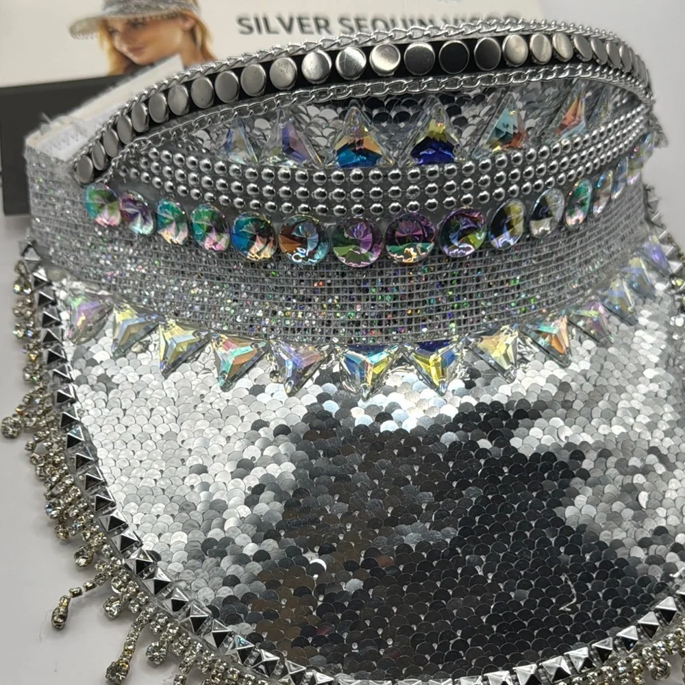 Silver Embellished Women's Visor